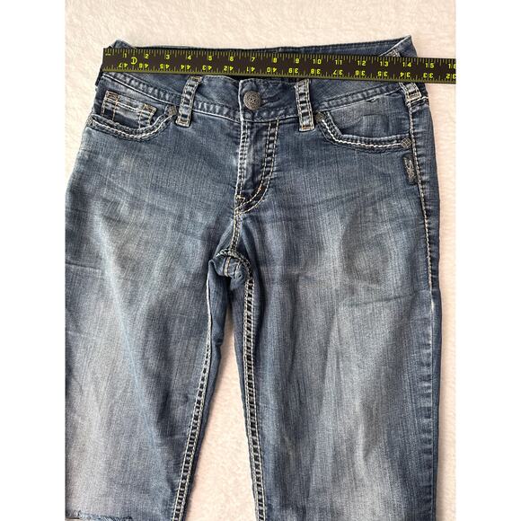 Silver Jeans Suki Flare Jeans Womens Size 27x32 Destroyed Thick Stitch Y2K - Picture 4 of 9